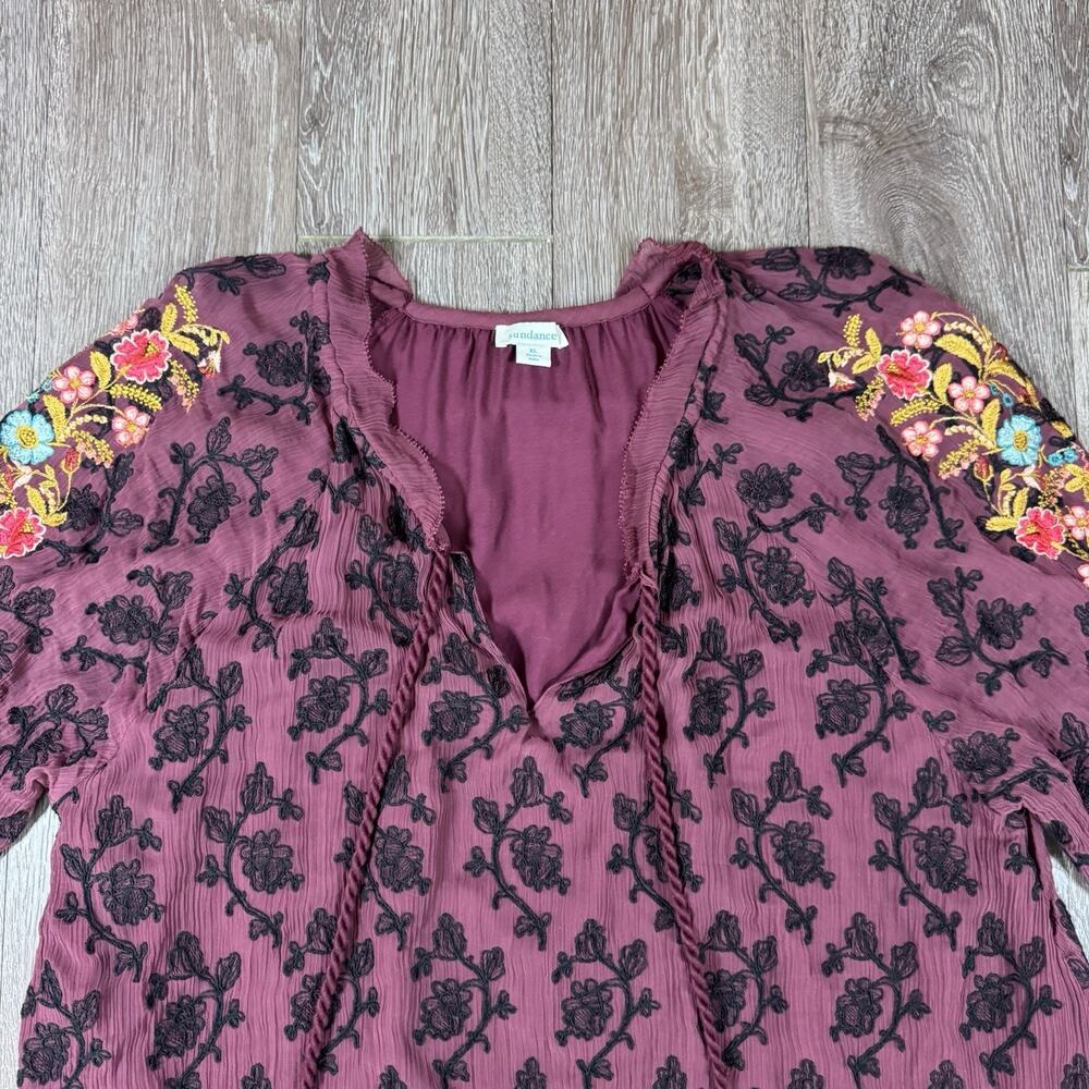 Sundance Gemma Elegance Embroidered Top Maroon Popover Blouse Size XL - Picture 2 of 15